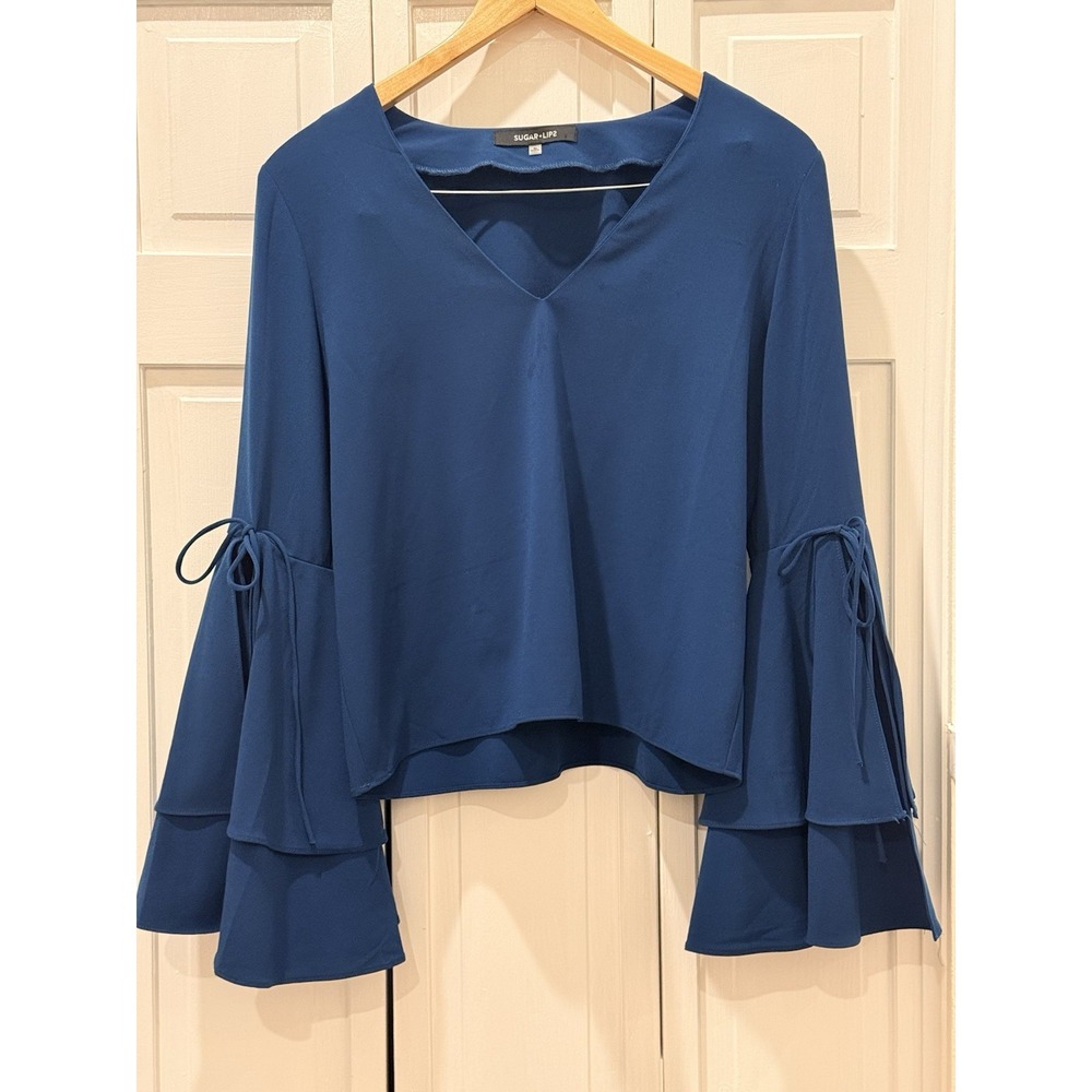 Sugarlips Blue-Teal Tiered Bell‎ Sleeve Wmns M Top/Blouse Boho Elegant Career